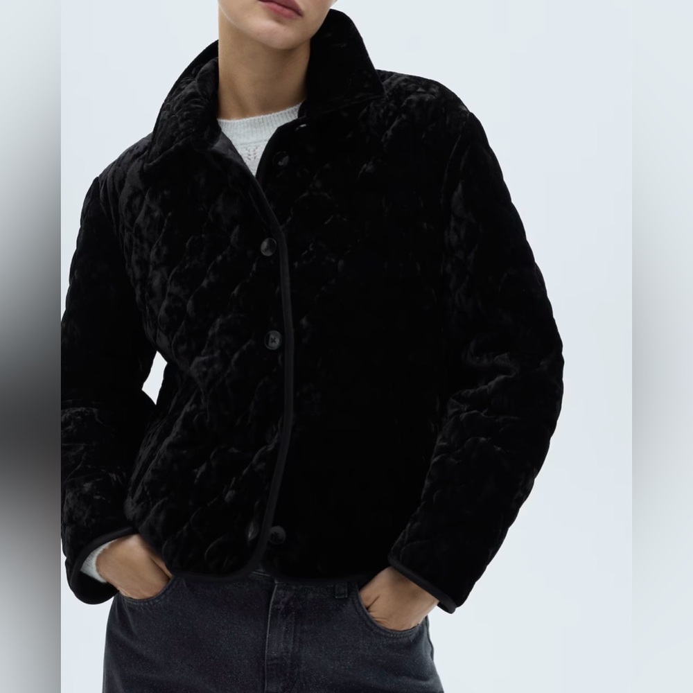 Mango velvet Black Quilted Jacket